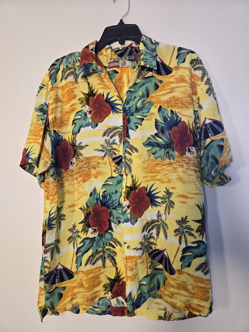 Men's Yellow Tropical Print Rayon Button-Down Shirt